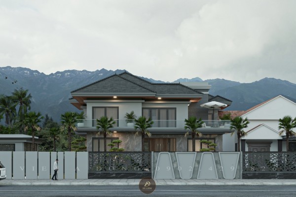 Thiết kế kiến trúc biệt thự gỗ óc chó tại Chị Cúc - Bắc Giang